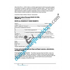 Bill of Sale of Motor Vehicle Automobile - Iowa (Sold without Warranty)